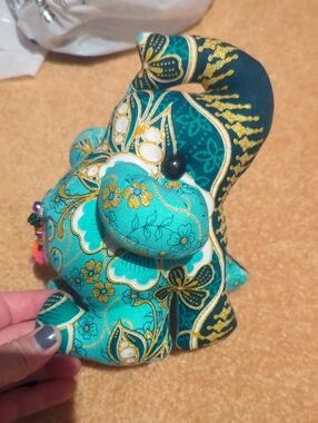 Handmade Teal Floral Elephant Plushie